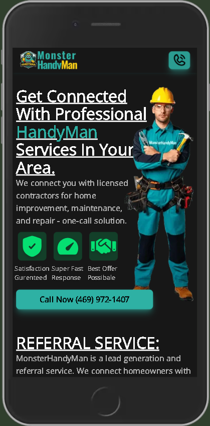 Advertisement for Monster HandyMan service on a smartphone screen
